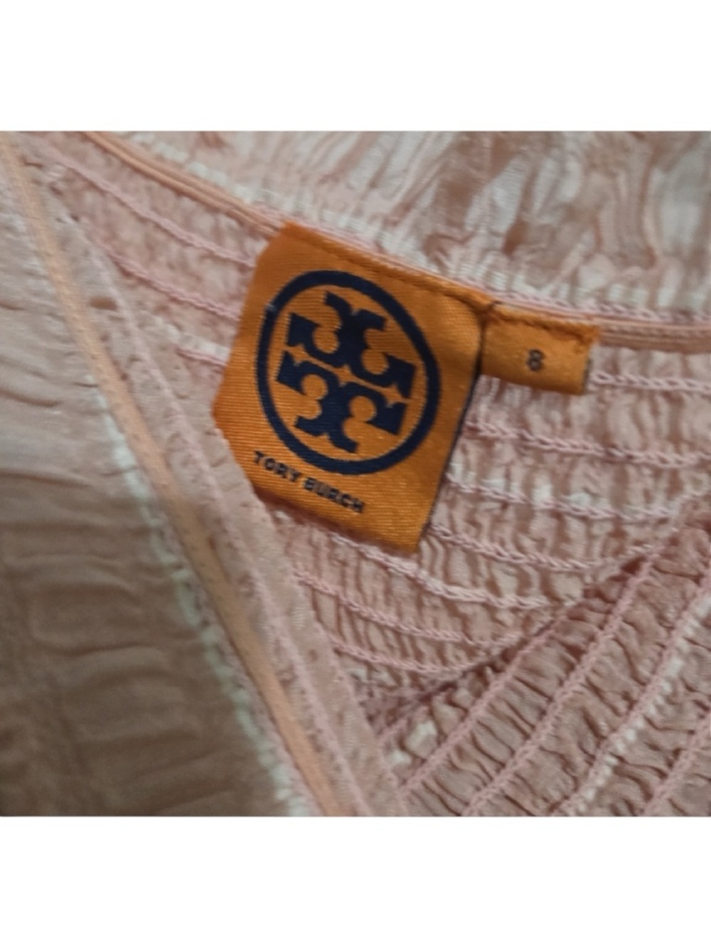 Tory Burch Pink Off Shoulder Smocked Peplum Blouse Sz 8 - Picture 6 of 6